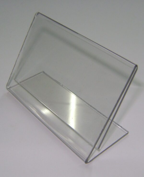 EXPOSITOR EM POLICARBONATO TRANSPARENTE 50X80MM FORMATO L